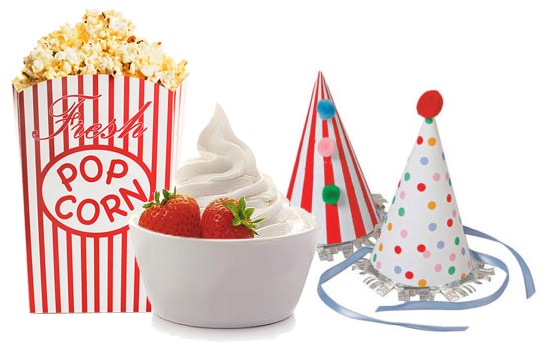 Party favors fresh popcorn and ice cream