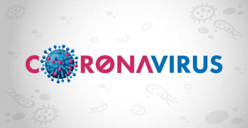Coronavirus graphic featuring illustrated viruses