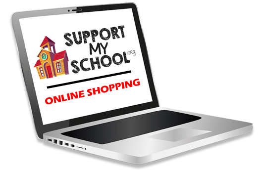 laptop icon with supportmyschool.org online shopping on screen