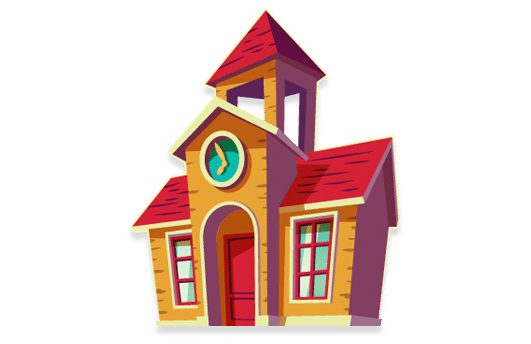 detailed icon of angled front of a school house