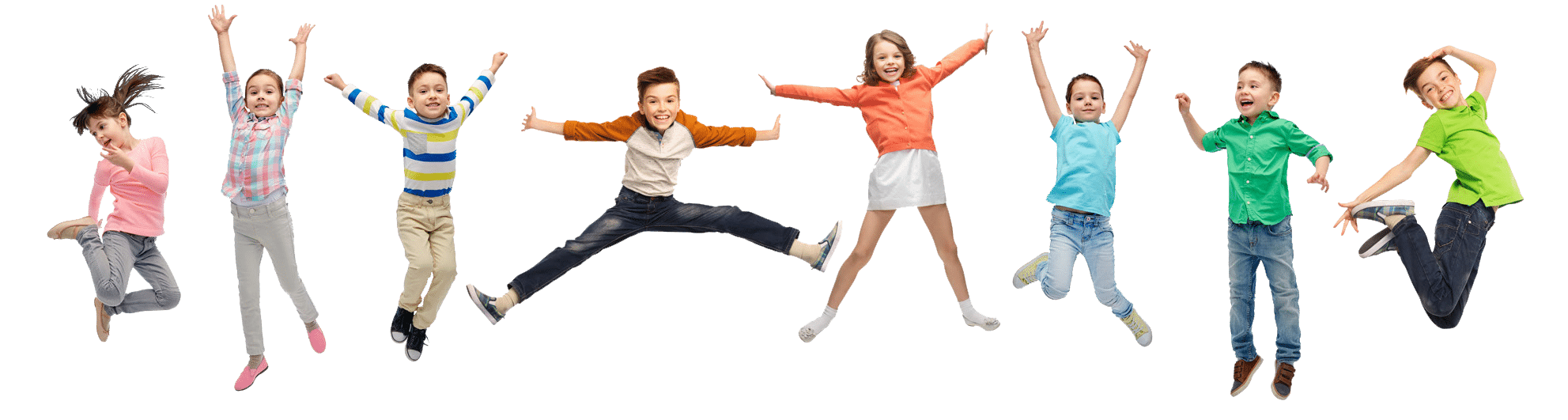 excited group of elementary school age children jumping for joy