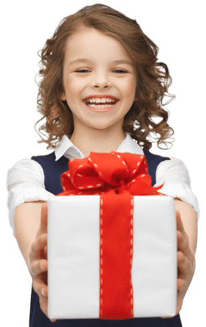 happy child holding a present