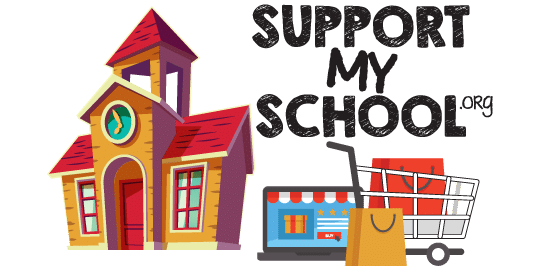 SupportMySchool.org logo with a school icon and shopping icons